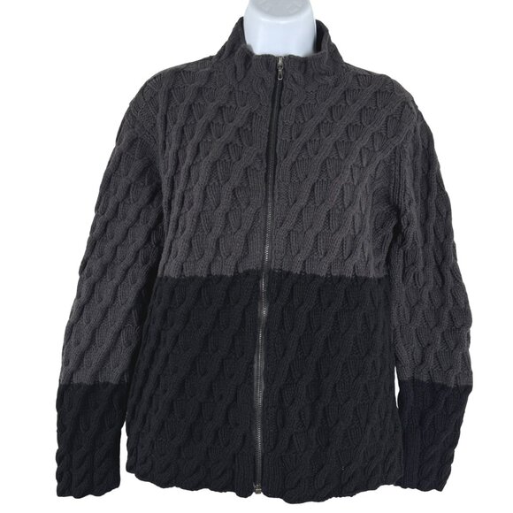 Ibex Cardigan Sweater Womens Medium Organic Wool Cable Knit‎ Full Zip CJ-2076 - Picture 1 of 7